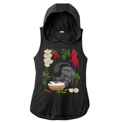 Cat & Vareniki Ukraine Food Funny Ukrainian Vyshyvanka Style Ladies PosiCharge Tri-Blend Wicking Draft Hoodie Tank