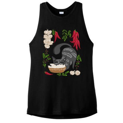 Cat & Vareniki Ukraine Food Funny Ukrainian Vyshyvanka Style Ladies PosiCharge Tri-Blend Wicking Tank