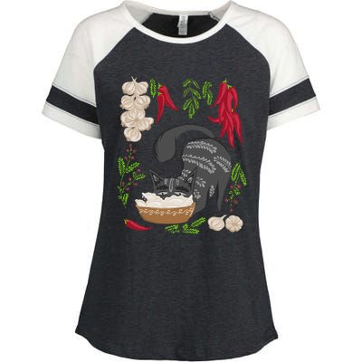 Cat & Vareniki Ukraine Food Funny Ukrainian Vyshyvanka Style Enza Ladies Jersey Colorblock Tee