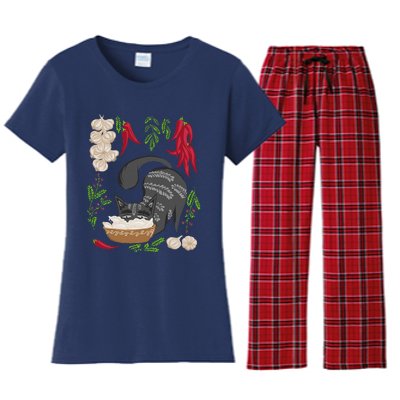 Cat & Vareniki Ukraine Food Funny Ukrainian Vyshyvanka Style Women's Flannel Pajama Set