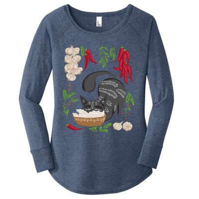 Cat & Vareniki Ukraine Food Funny Ukrainian Vyshyvanka Style Women's Perfect Tri Tunic Long Sleeve Shirt