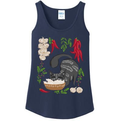 Cat & Vareniki Ukraine Food Funny Ukrainian Vyshyvanka Style Ladies Essential Tank