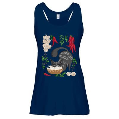 Cat & Vareniki Ukraine Food Funny Ukrainian Vyshyvanka Style Ladies Essential Flowy Tank