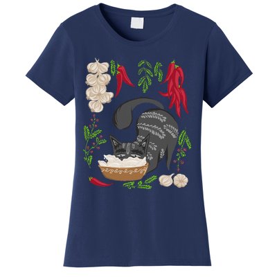 Cat & Vareniki Ukraine Food Funny Ukrainian Vyshyvanka Style Women's T-Shirt