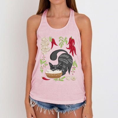 Cat & Vareniki Ukraine Food Funny Ukrainian Vyshyvanka Style Women's Knotted Racerback Tank