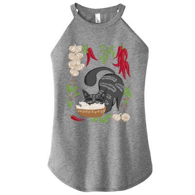 Cat & Vareniki Ukraine Food Funny Ukrainian Vyshyvanka Style Women's Perfect Tri Rocker Tank