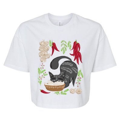 Cat & Vareniki Ukraine Food Funny Ukrainian Vyshyvanka Style Bella+Canvas Jersey Crop Tee