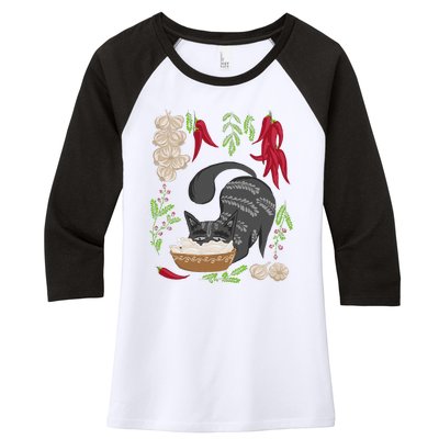 Cat & Vareniki Ukraine Food Funny Ukrainian Vyshyvanka Style Women's Tri-Blend 3/4-Sleeve Raglan Shirt