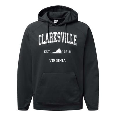 Clarksville Virginia Va Vintage Athletic Black Sports Performance Fleece Hoodie