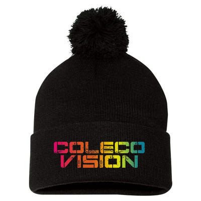 Coleco Vision Vintage Retro Colorful Text Pom Pom 12in Knit Beanie