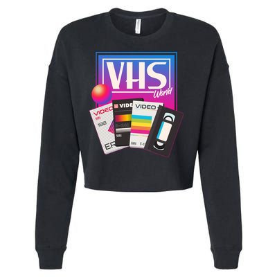 Cool Vintage VHS World Movie Tapes Cropped Pullover Crew