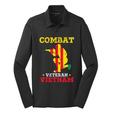 Combat Veteran Vietnam Retired Patriotic Silk Touch Performance Long Sleeve Polo