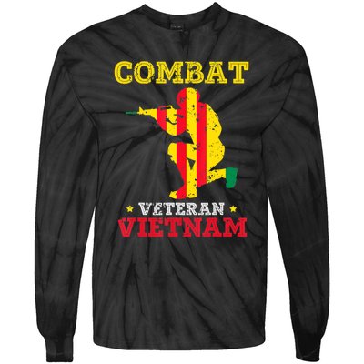 Combat Veteran Vietnam Retired Patriotic Tie-Dye Long Sleeve Shirt