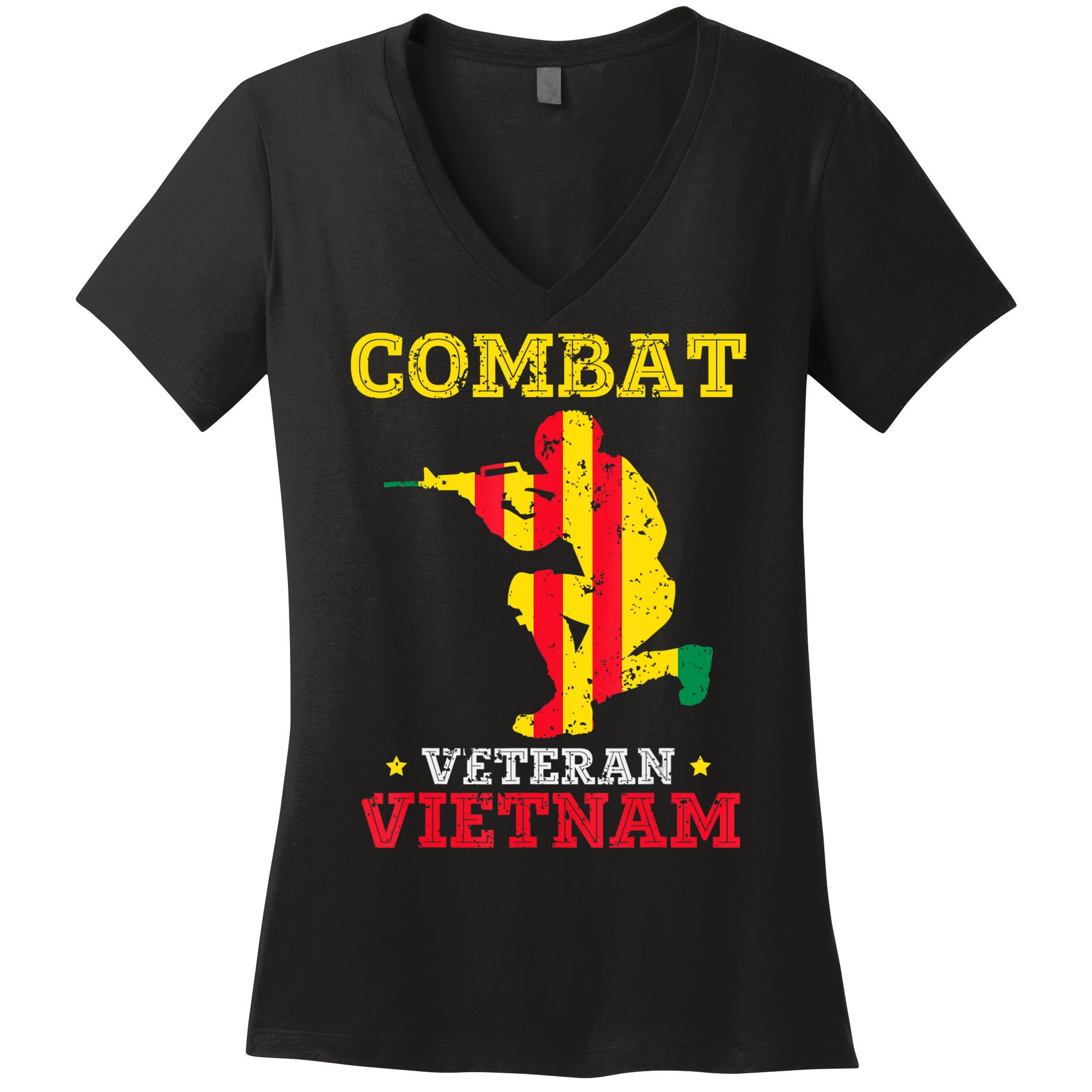 Combat Veteran Vietnam Retired Patriotic Women's V-Neck T-Shirt