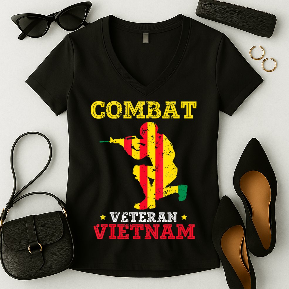 Combat Veteran Vietnam Retired Patriotic Women's V-Neck T-Shirt
