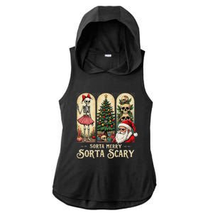 Christmas Vibes Xmas Skeleton Sorta Merry Sorta Scary Gothic Ladies PosiCharge Tri-Blend Wicking Draft Hoodie Tank