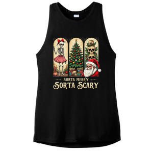 Christmas Vibes Xmas Skeleton Sorta Merry Sorta Scary Gothic Ladies PosiCharge Tri-Blend Wicking Tank