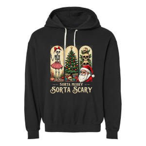 Christmas Vibes Xmas Skeleton Sorta Merry Sorta Scary Gothic Garment-Dyed Fleece Hoodie