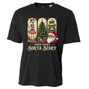 Christmas Vibes Xmas Skeleton Sorta Merry Sorta Scary Gothic Cooling Performance Crew T-Shirt