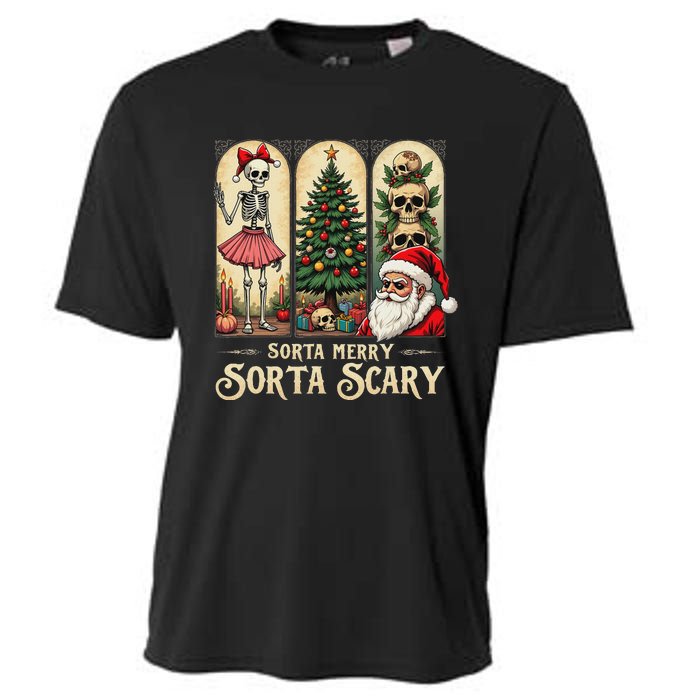 Christmas Vibes Xmas Skeleton Sorta Merry Sorta Scary Gothic Cooling Performance Crew T-Shirt