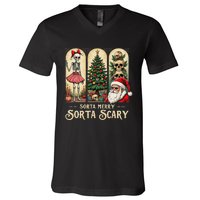 Christmas Vibes Xmas Skeleton Sorta Merry Sorta Scary Gothic V-Neck T-Shirt