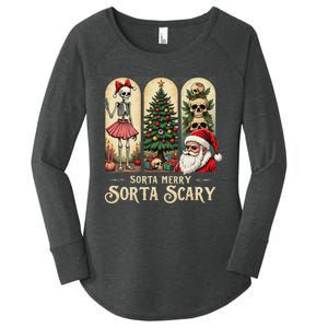 Christmas Vibes Xmas Skeleton Sorta Merry Sorta Scary Gothic Women's Perfect Tri Tunic Long Sleeve Shirt