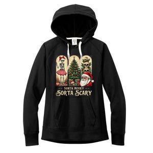 Christmas Vibes Xmas Skeleton Sorta Merry Sorta Scary Gothic Women's Fleece Hoodie