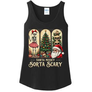 Christmas Vibes Xmas Skeleton Sorta Merry Sorta Scary Gothic Ladies Essential Tank