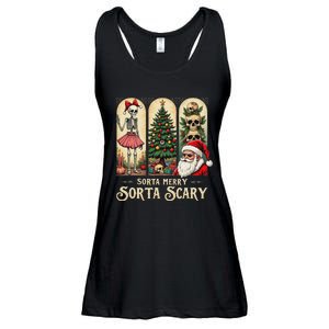 Christmas Vibes Xmas Skeleton Sorta Merry Sorta Scary Gothic Ladies Essential Flowy Tank