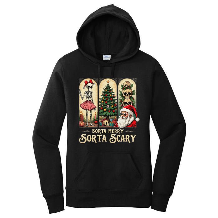 Christmas Vibes Xmas Skeleton Sorta Merry Sorta Scary Gothic Women's Pullover Hoodie