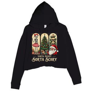 Christmas Vibes Xmas Skeleton Sorta Merry Sorta Scary Gothic Crop Fleece Hoodie