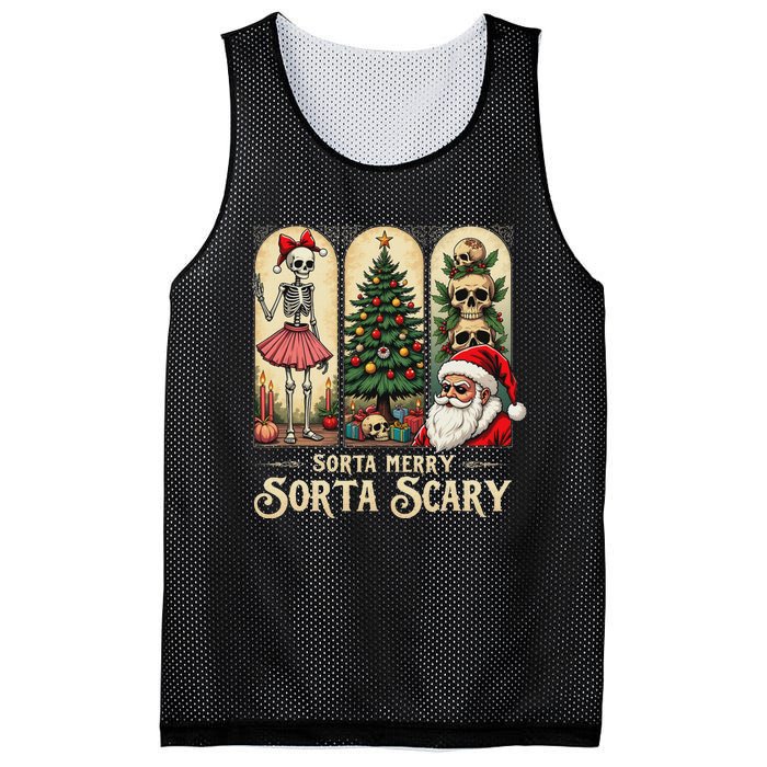 Christmas Vibes Xmas Skeleton Sorta Merry Sorta Scary Gothic Mesh Reversible Basketball Jersey Tank