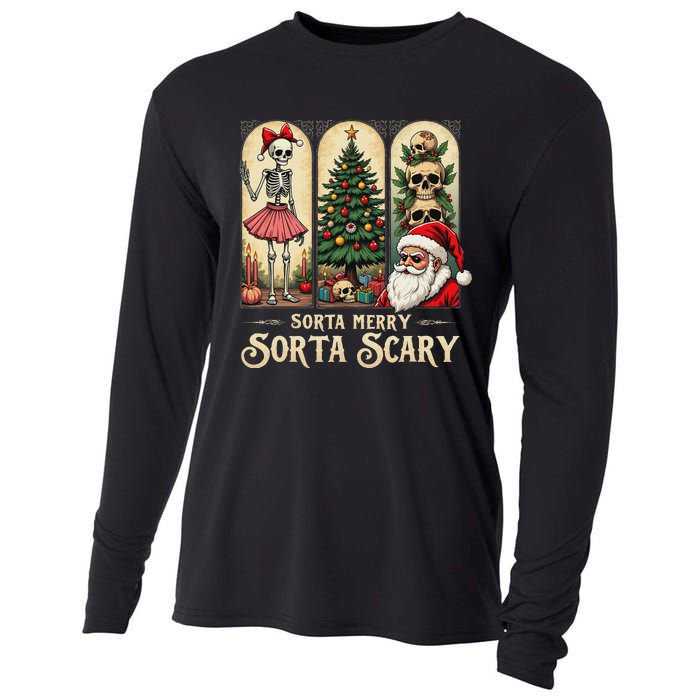 Christmas Vibes Xmas Skeleton Sorta Merry Sorta Scary Gothic Cooling Performance Long Sleeve Crew