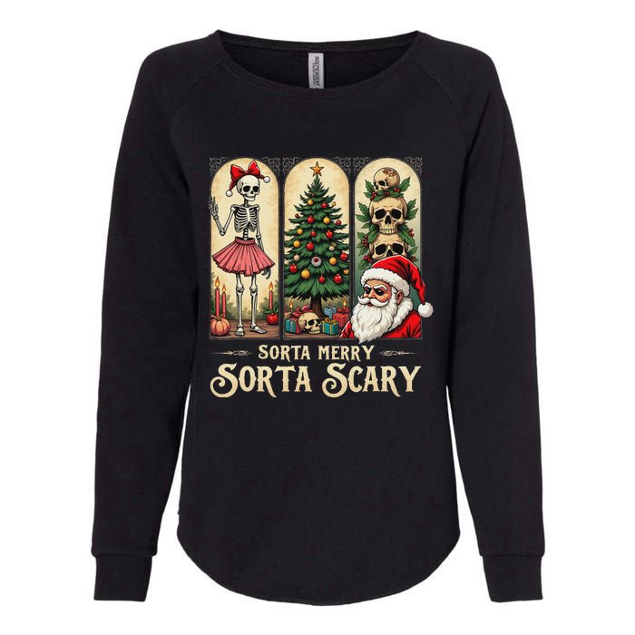 Christmas Vibes Xmas Skeleton Sorta Merry Sorta Scary Gothic Womens California Wash Sweatshirt