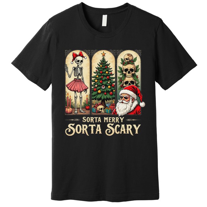 Christmas Vibes Xmas Skeleton Sorta Merry Sorta Scary Gothic Premium T-Shirt