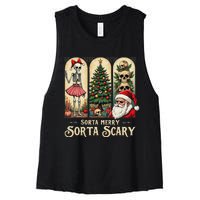 Christmas Vibes Xmas Skeleton Sorta Merry Sorta Scary Gothic Women's Racerback Cropped Tank