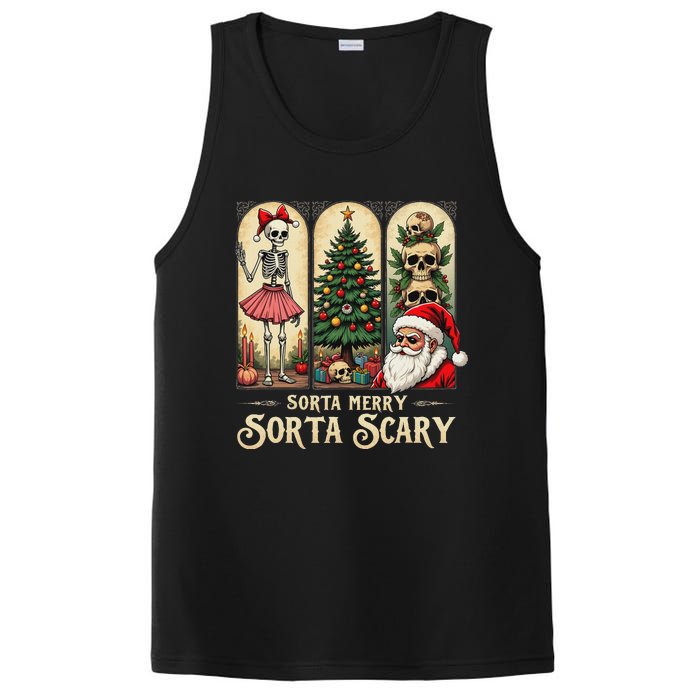 Christmas Vibes Xmas Skeleton Sorta Merry Sorta Scary Gothic PosiCharge Competitor Tank