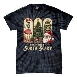 Christmas Vibes Xmas Skeleton Sorta Merry Sorta Scary Gothic Tie-Dye T-Shirt