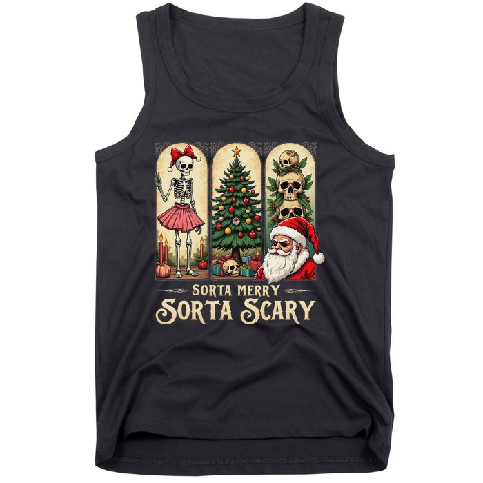 Christmas Vibes Xmas Skeleton Sorta Merry Sorta Scary Gothic Tank Top