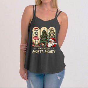 Christmas Vibes Xmas Skeleton Sorta Merry Sorta Scary Gothic Women's Strappy Tank