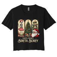 Christmas Vibes Xmas Skeleton Sorta Merry Sorta Scary Gothic Women's Crop Top Tee