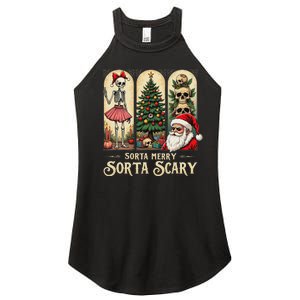 Christmas Vibes Xmas Skeleton Sorta Merry Sorta Scary Gothic Women's Perfect Tri Rocker Tank