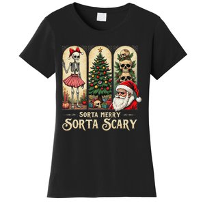 Christmas Vibes Xmas Skeleton Sorta Merry Sorta Scary Gothic Women's T-Shirt