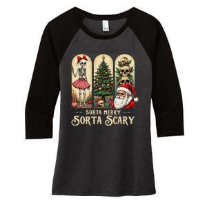 Christmas Vibes Xmas Skeleton Sorta Merry Sorta Scary Gothic Women's Tri-Blend 3/4-Sleeve Raglan Shirt