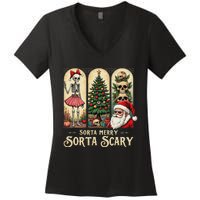 Christmas Vibes Xmas Skeleton Sorta Merry Sorta Scary Gothic Women's V-Neck T-Shirt