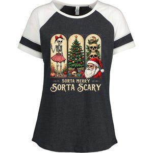 Christmas Vibes Xmas Skeleton Sorta Merry Sorta Scary Gothic Enza Ladies Jersey Colorblock Tee