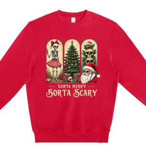 Christmas Vibes Xmas Skeleton Sorta Merry Sorta Scary Gothic Premium Crewneck Sweatshirt