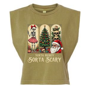 Christmas Vibes Xmas Skeleton Sorta Merry Sorta Scary Gothic Garment-Dyed Women's Muscle Tee