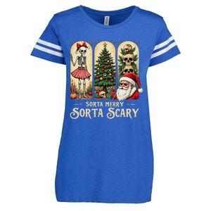 Christmas Vibes Xmas Skeleton Sorta Merry Sorta Scary Gothic Enza Ladies Jersey Football T-Shirt