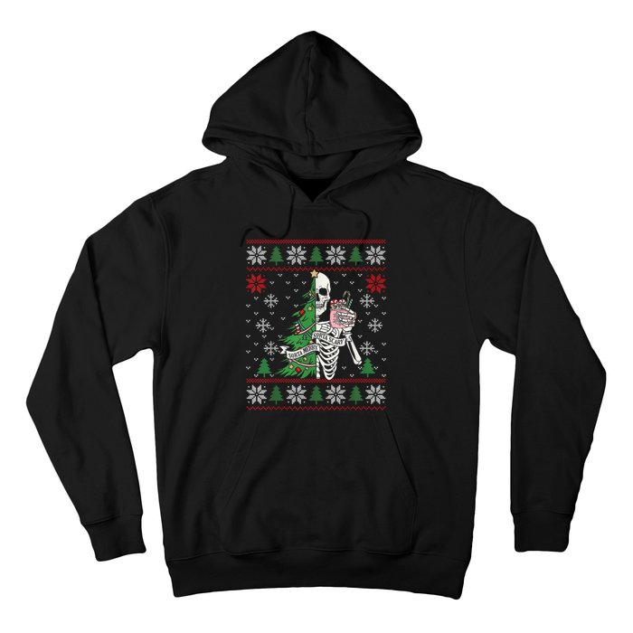 Christmas Vibes Xmas Skeleton Sorta Merry Sorta Scary Gothic Hoodie